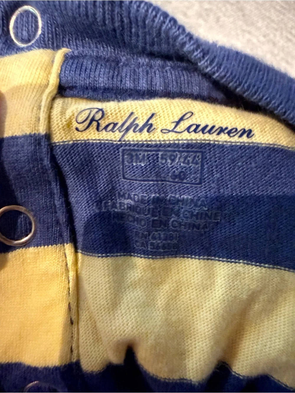 Ralph Lauren Kids Blue Striped Polo Romper with Colorblock Sleeves